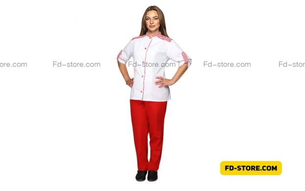 Chef's jacket white with red + trousers